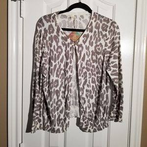 J Crew White Gray Cheetah Button Cardigan